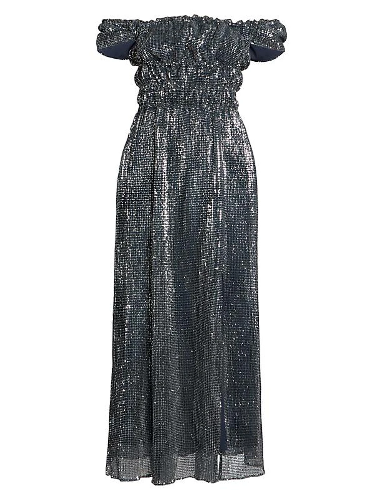 Lily Sequined Off-the-Shoulder Midi-Dress