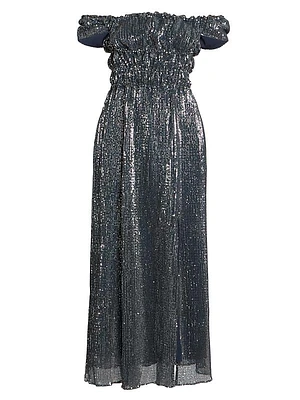 Lily Sequined Off-the-Shoulder Midi-Dress