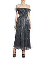 Lily Sequined Off-the-Shoulder Midi-Dress