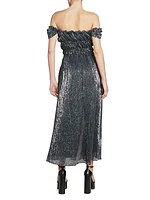 Lily Sequined Off-the-Shoulder Midi-Dress