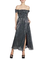 Lily Sequined Off-the-Shoulder Midi-Dress