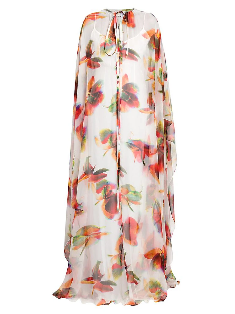 Sheer Floral-Silk Gown