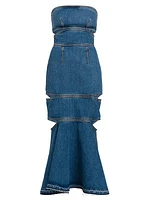 Strapless Denim Cut-Out Maxi Dress