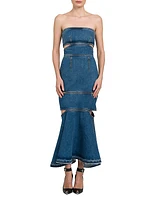 Strapless Denim Cut-Out Maxi Dress