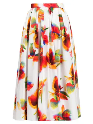 Pleated Floral Midi-Skirt