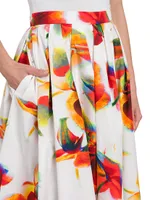 Pleated Floral Midi-Skirt
