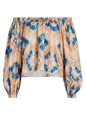 Nadya Printed Silk Off-the-Shoulder Blouse