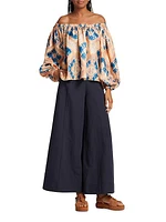 Nadya Printed Silk Off-the-Shoulder Blouse