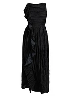 Circe Ruffled Crinkle Satin Midi-Dress