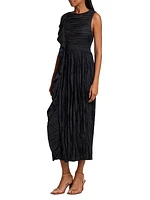 Circe Ruffled Crinkle Satin Midi-Dress