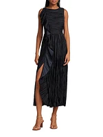 Circe Ruffled Crinkle Satin Midi-Dress