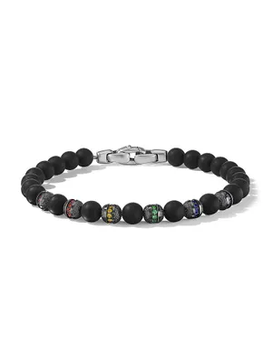 Spiritual Beads Rainbow Bracelet with Black Onyx, Pavé Sapphires and Tsavorites