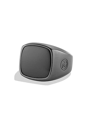 Exotic Stone Signet Ring In Black Titanium