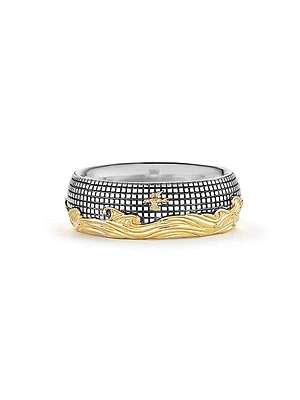 Waves Band Ring with 18K Yellow Gold