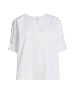 Cotton Poplin Split-Neck Top