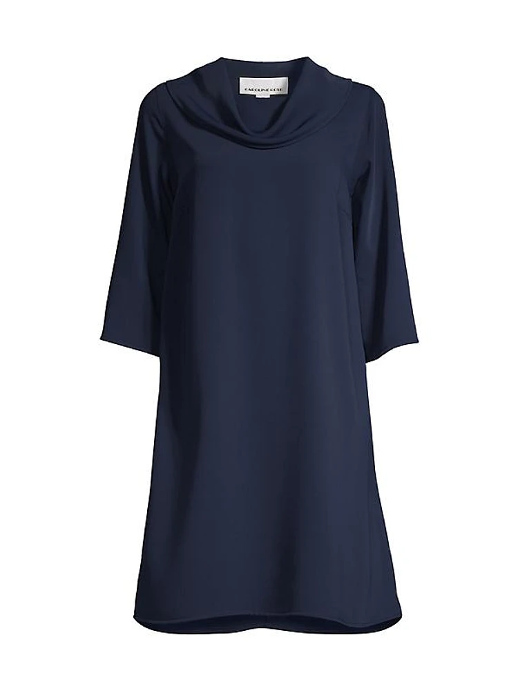 Cowlneck Crepe Shift Dress