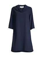 Cowlneck Crepe Shift Dress