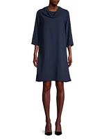 Cowlneck Crepe Shift Dress