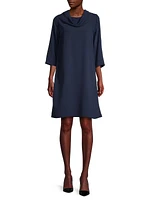 Cowlneck Crepe Shift Dress