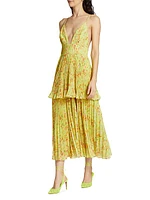 Nico Floral Pleated Tiered Midi-Dress