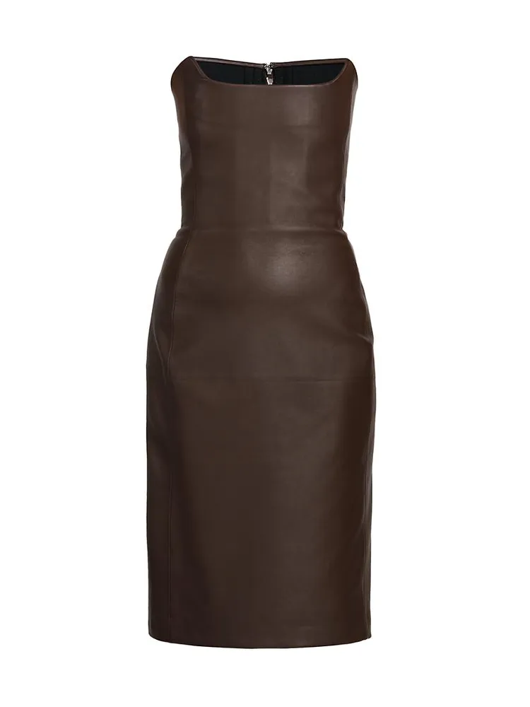 Leather Strapless Bustier Midi-Dress