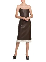 Leather Strapless Bustier Midi-Dress