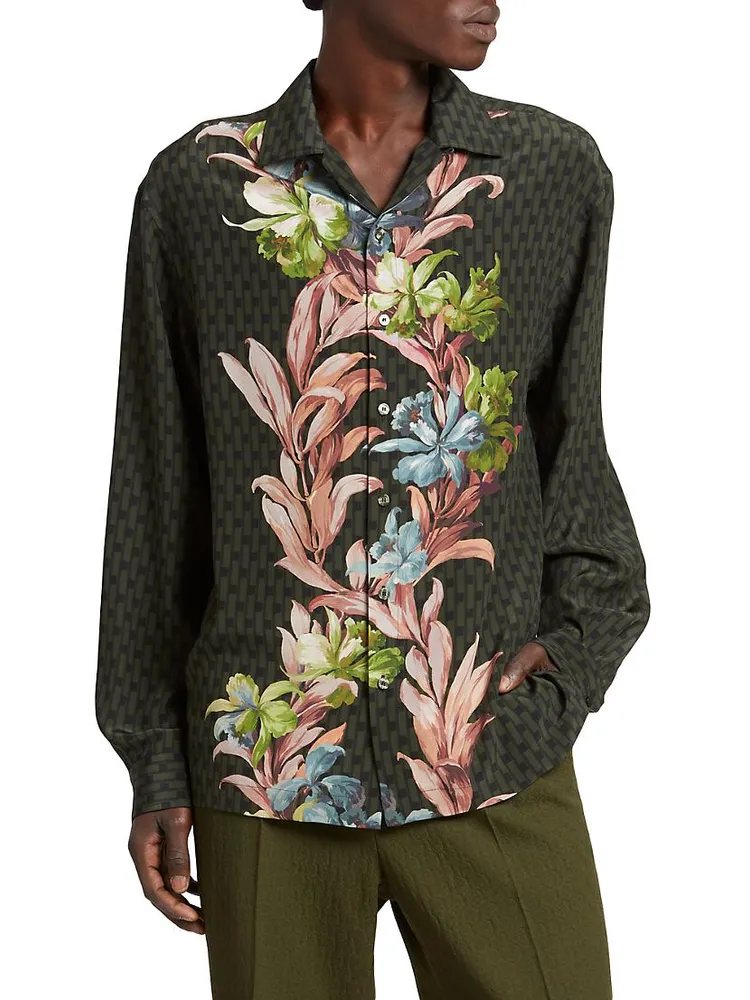 Floral Silk Button-Front Shirt