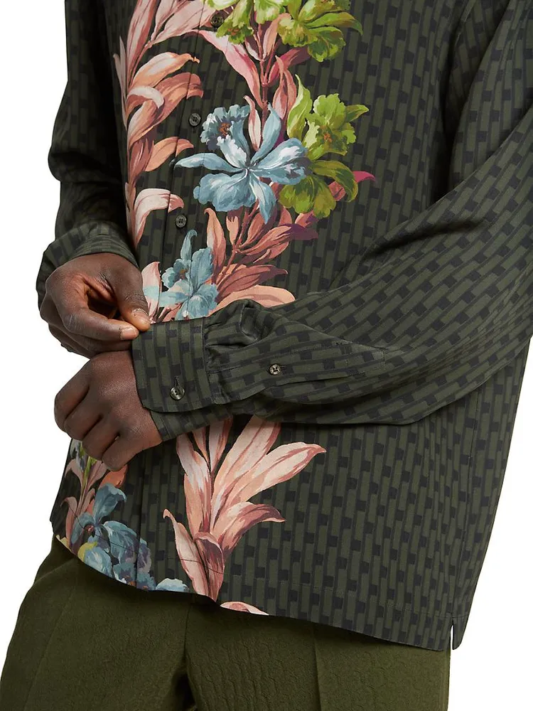 Floral Silk Button-Front Shirt