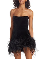 Fiora Feather-Embellished Velvet Minidress