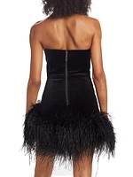 Fiora Feather-Embellished Velvet Minidress