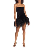 Fiora Feather-Embellished Velvet Minidress