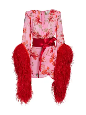 Poppy Feather Bell-Sleeve Minidress