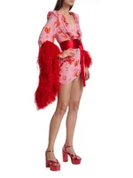 Poppy Feather Bell-Sleeve Minidress