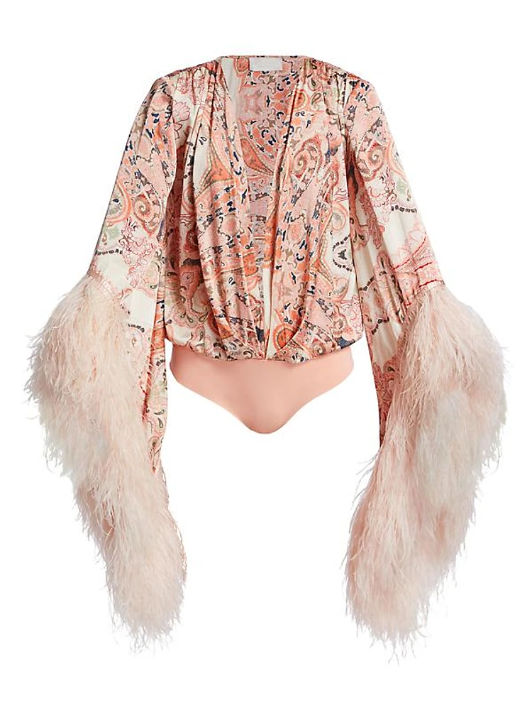 Feathered Plunging V-Neck Bodysuit