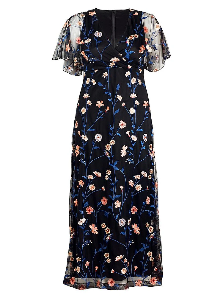 Embroidered Elegance Floral Gown