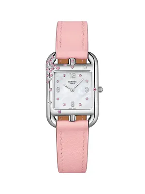 Cape Cod Stainless Steel, Pink Sapphire, 0.02 TCW Diamond & Leather Strap Watch/31MM