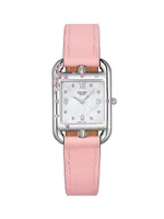 Cape Cod Stainless Steel, Pink Sapphire, 0.02 TCW Diamond & Leather Strap Watch/31MM