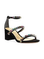 Alexa Crystal & Suede Block-Heel Sandals