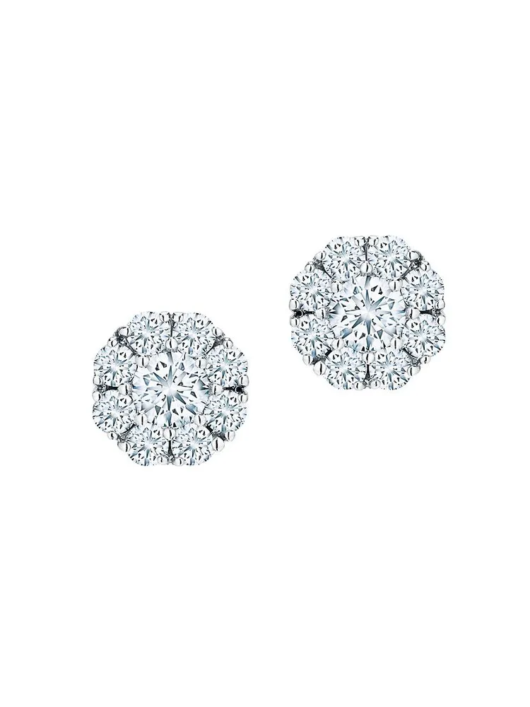 Snowflake 18K White Gold & 0.92 TCW Diamond Halo Stud Earrings