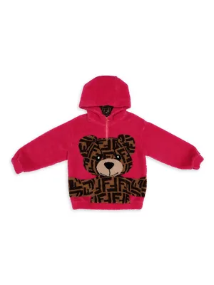 Little Girl's & FF Bear Graphic Fuzzy Hoodie