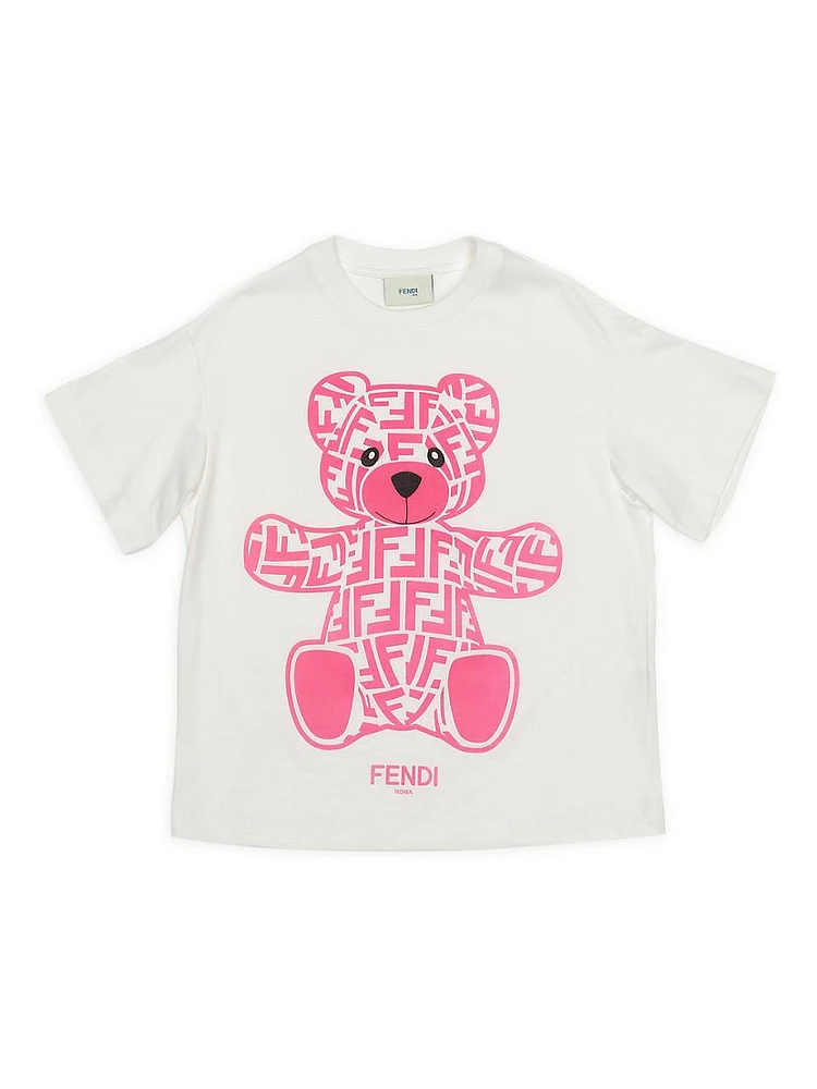 Little Girl's & Girl's Embossed FF Bear Graphic T-Shirt