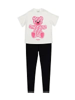 Little Girl's & Girl's Embossed FF Bear Graphic T-Shirt