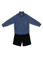 Boy's Logo Embroidered Denim Shirt Jacket