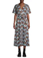 Papiro Cotton Geometric Swirl Midi Dress