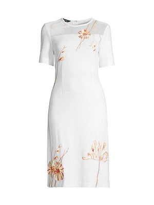 Embroidered Floral Knee-Length Dress