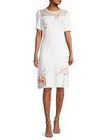 Embroidered Floral Knee-Length Dress