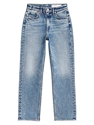 Harlow Jeweled Mid-Rise Straight Ankle Jeans