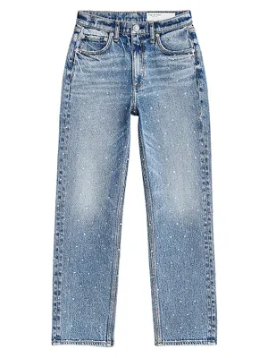 Harlow Jeweled Mid-Rise Straight Ankle Jeans