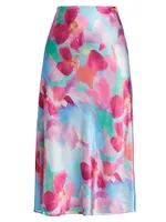 Anya Floral Satin Midi-Skirt