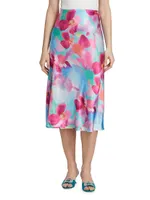 Anya Floral Satin Midi-Skirt